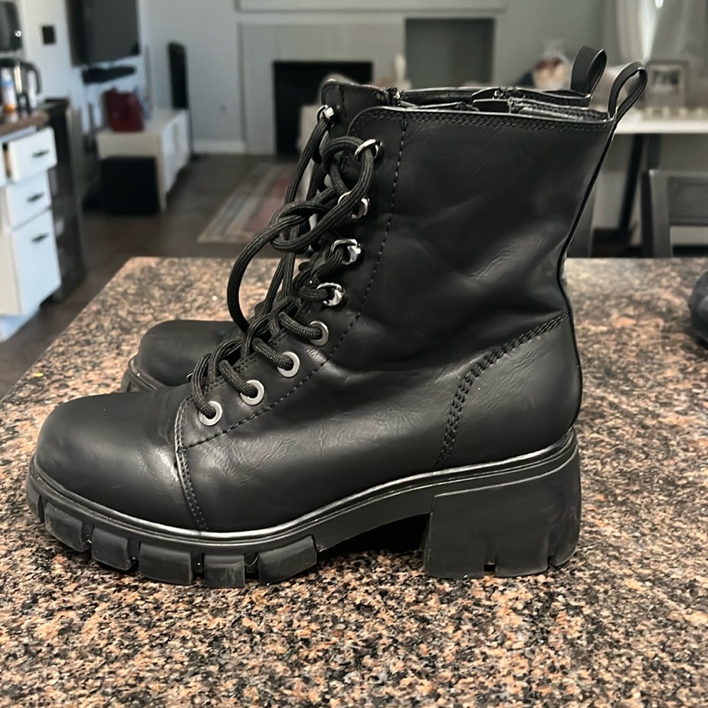 8.5 women’s black leather MIA boots with heel. Worn once